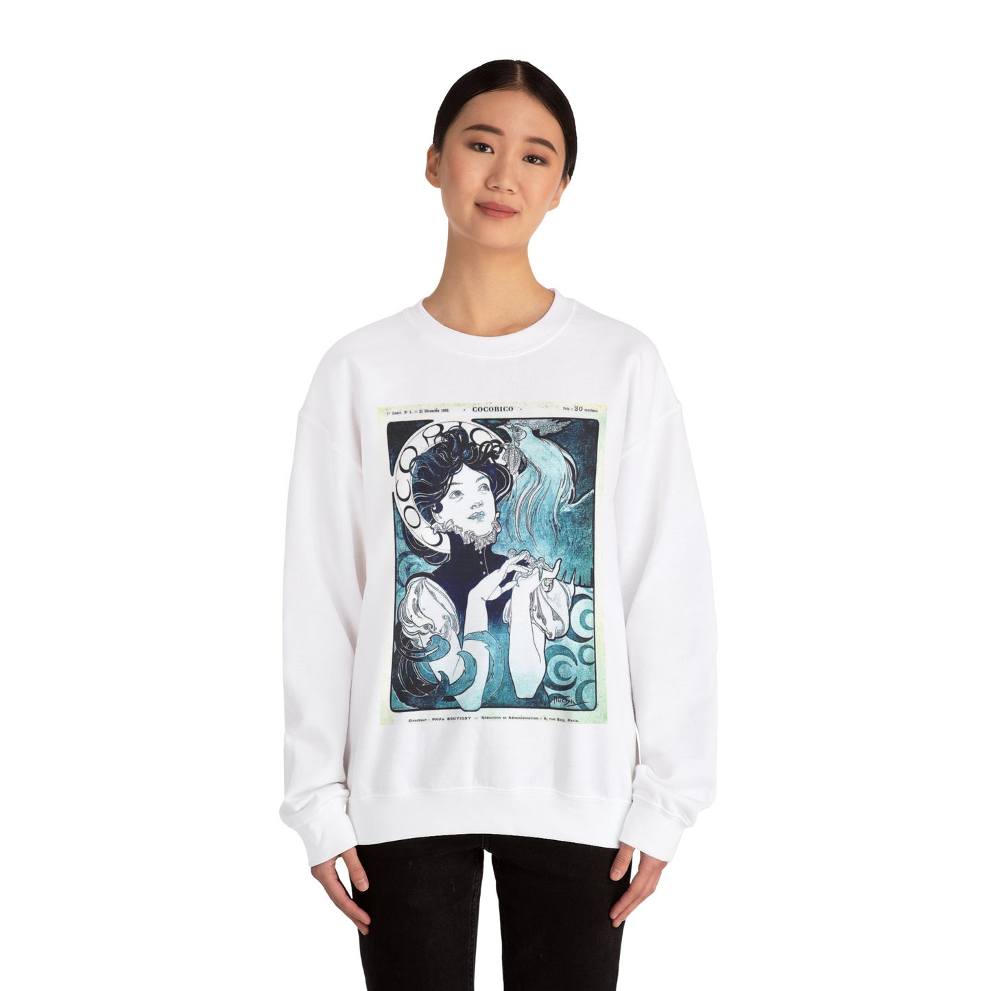 Cocorico 1 du 31 décembre 1898 - Alfons Mucha White Heavy Blend Adult Crew Neck SweatShirt