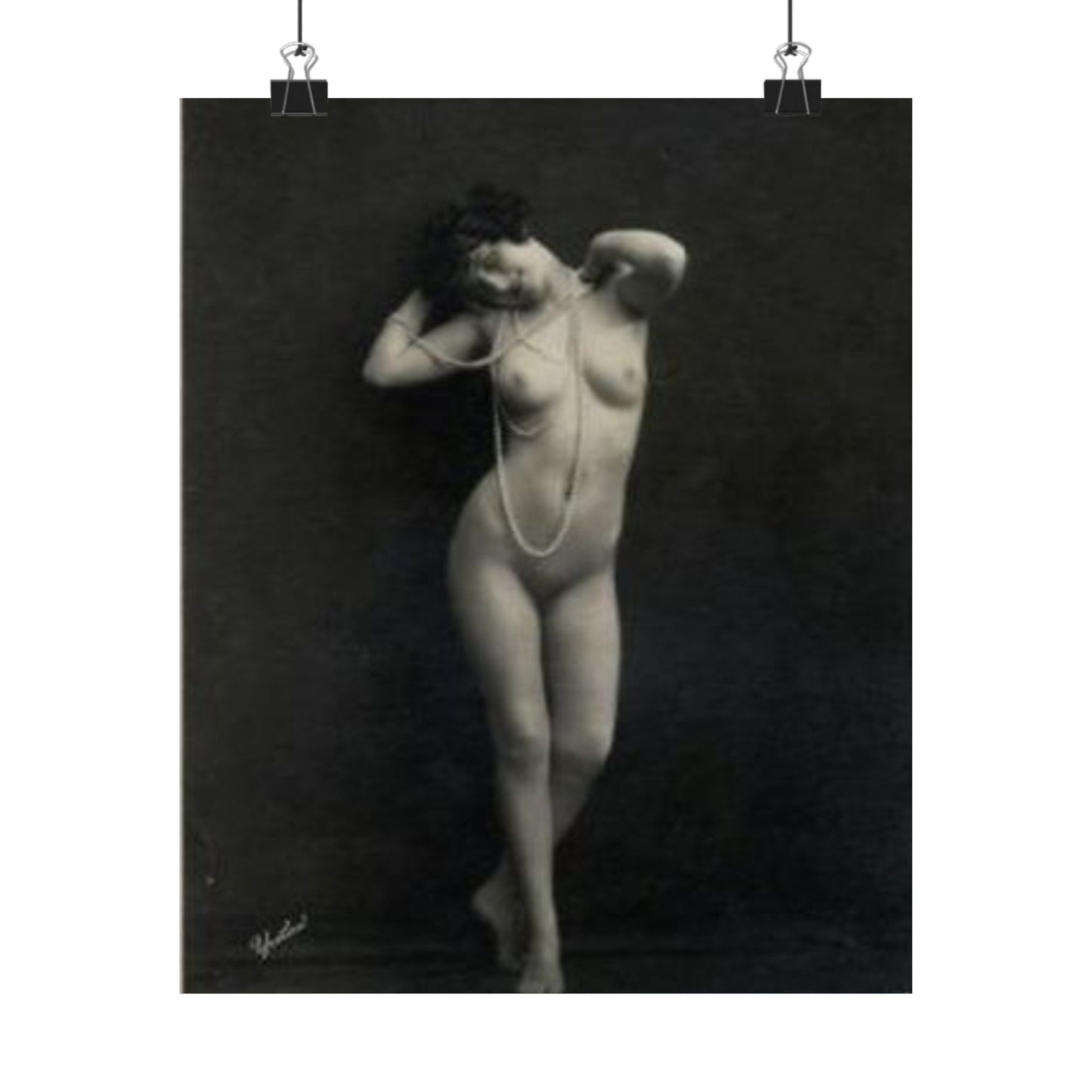 Erotic Art: WALERY - An old photo of a naked woman with pearls High Quality Matte Wall Art Poster for Home, Office, Classroom