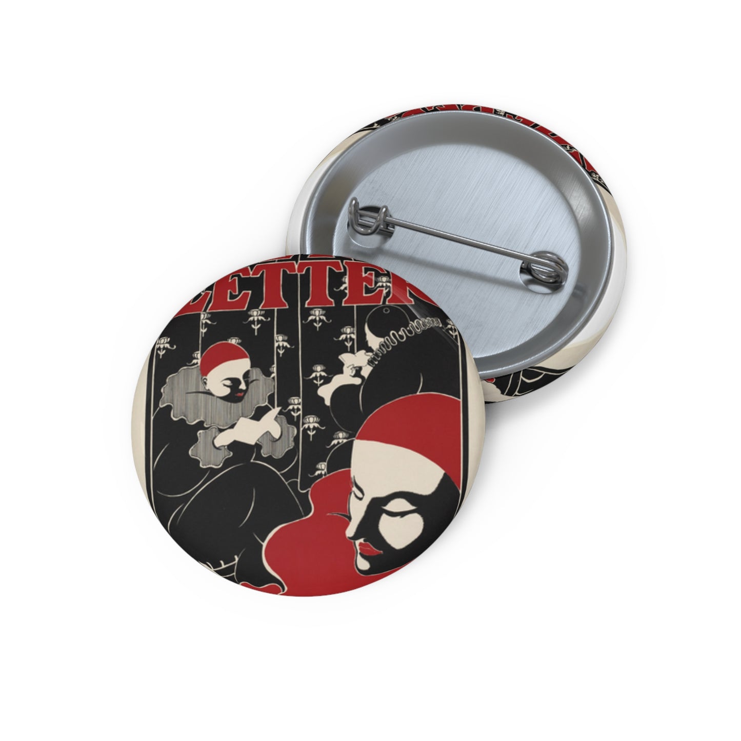 The red letter, Art Nouveau poster Pin Buttons with Crisp Design