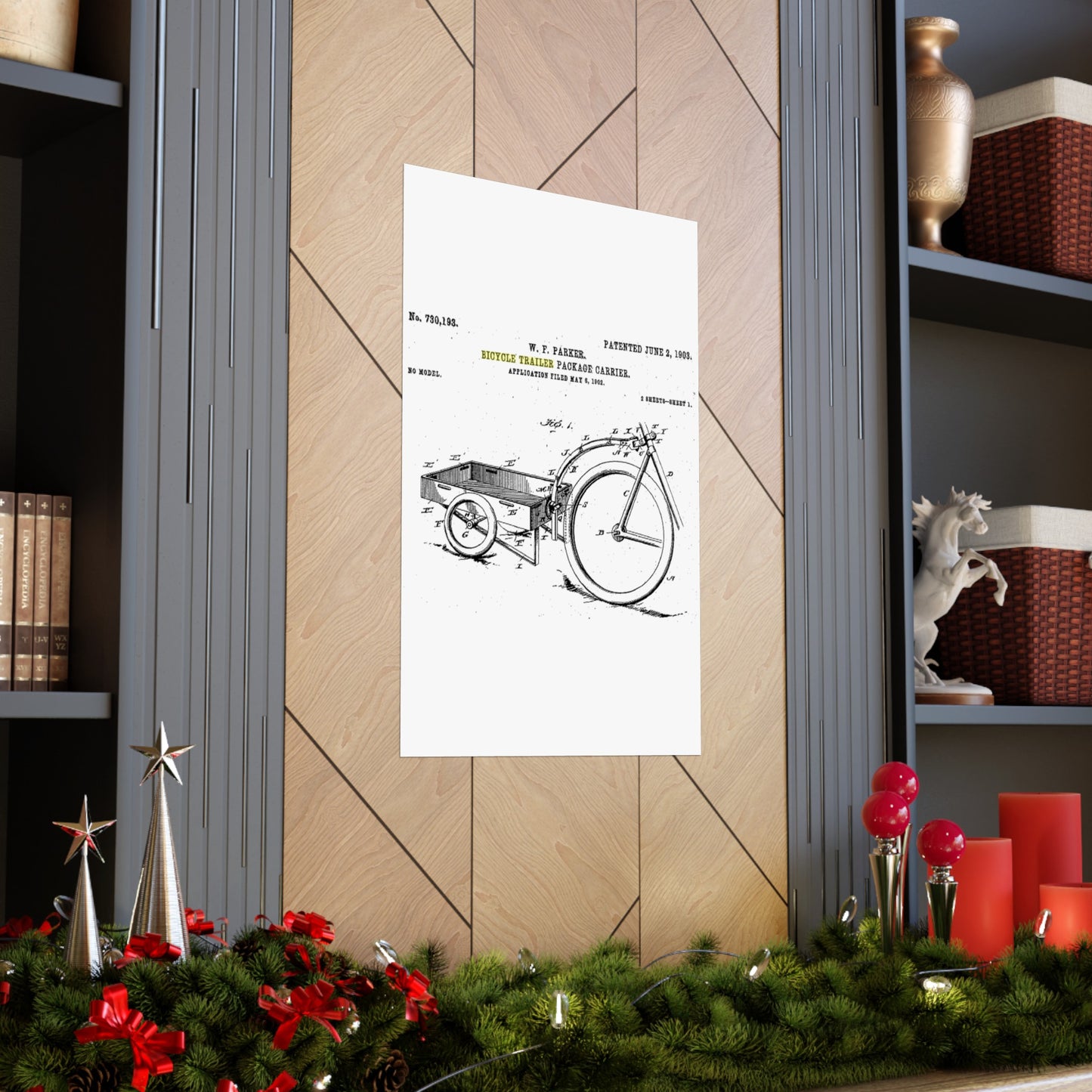 Patent Drawing of Engine - Bicycle Trailer Patent (1903) Public domain  image High Quality Matte Wall Art Poster for Home, Office, Classroom