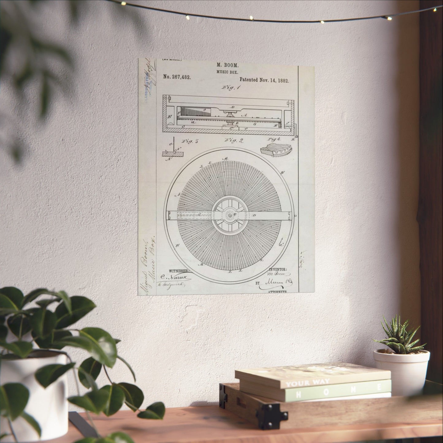 Patent Drawing of Engine - for M. Boom's Music Box Public domain  image High Quality Matte Wall Art Poster for Home, Office, Classroom