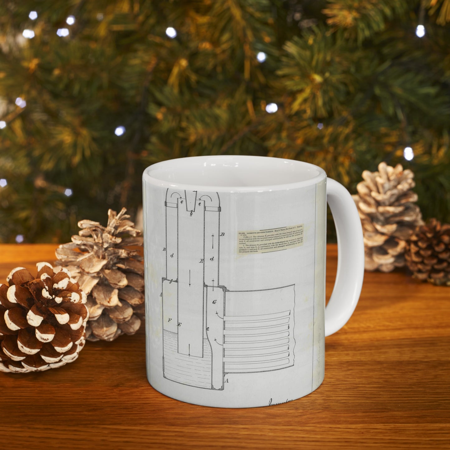 Patent Drawing of Engine - for M. E. Walton's Locomotive and Other Chimneys Public domain  image Beautiful Novelty Ceramic Coffee Mug 11oz