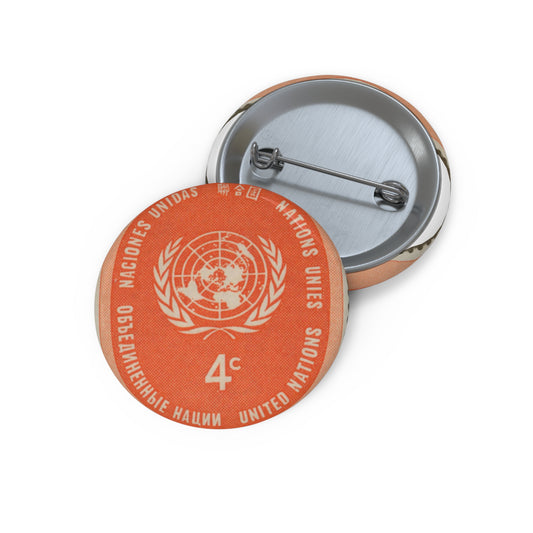 Frimärke ur Gösta Bodmans filatelistiska motivsamling, påbörjad 1950.Frimärke från Nations Unies 1958. Motiv av F. N.- märket. Pin Buttons with Crisp Design