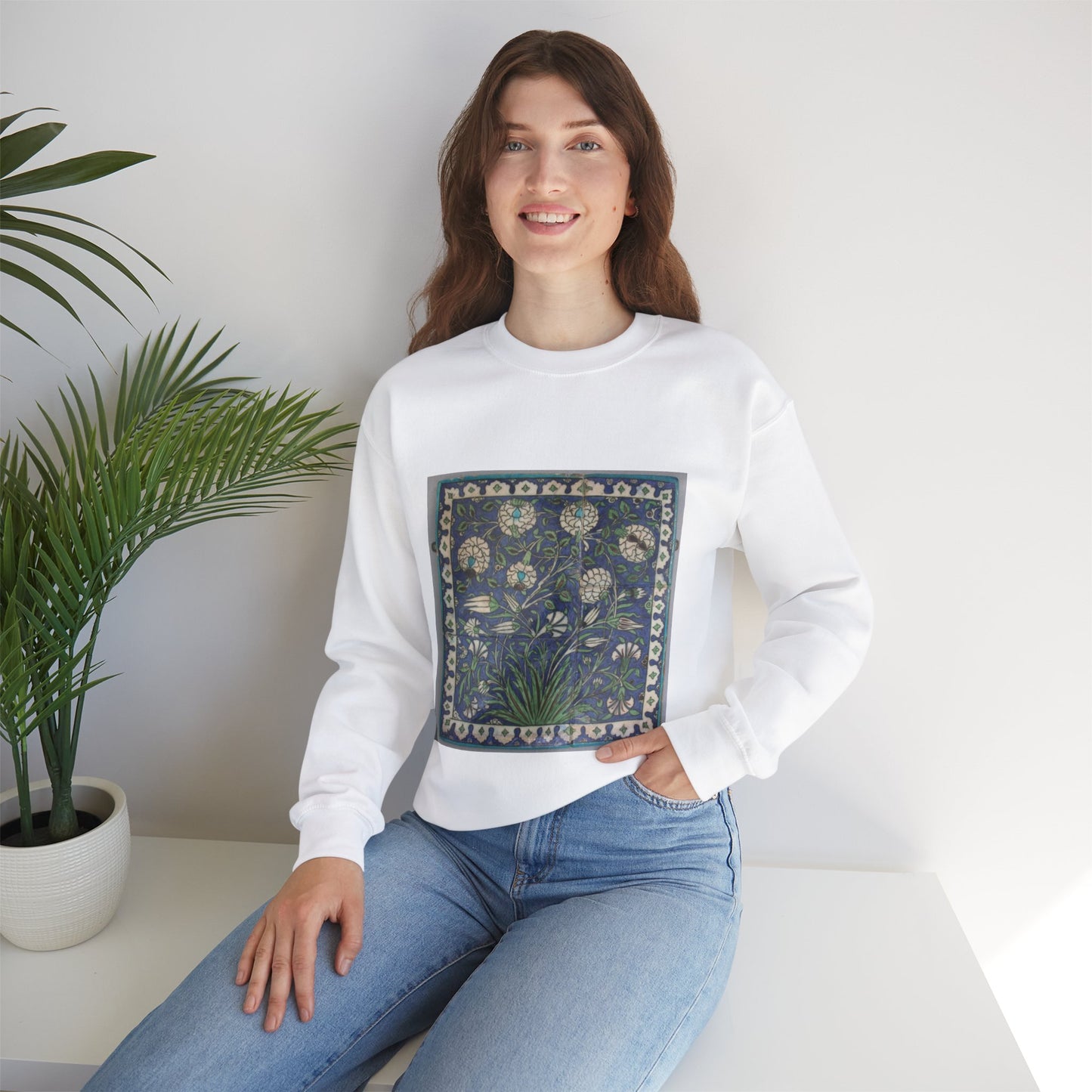 Tile Panel, 15th century - Public domain photo of museum object White Heavy Blend Adult Crew Neck SweatShirt