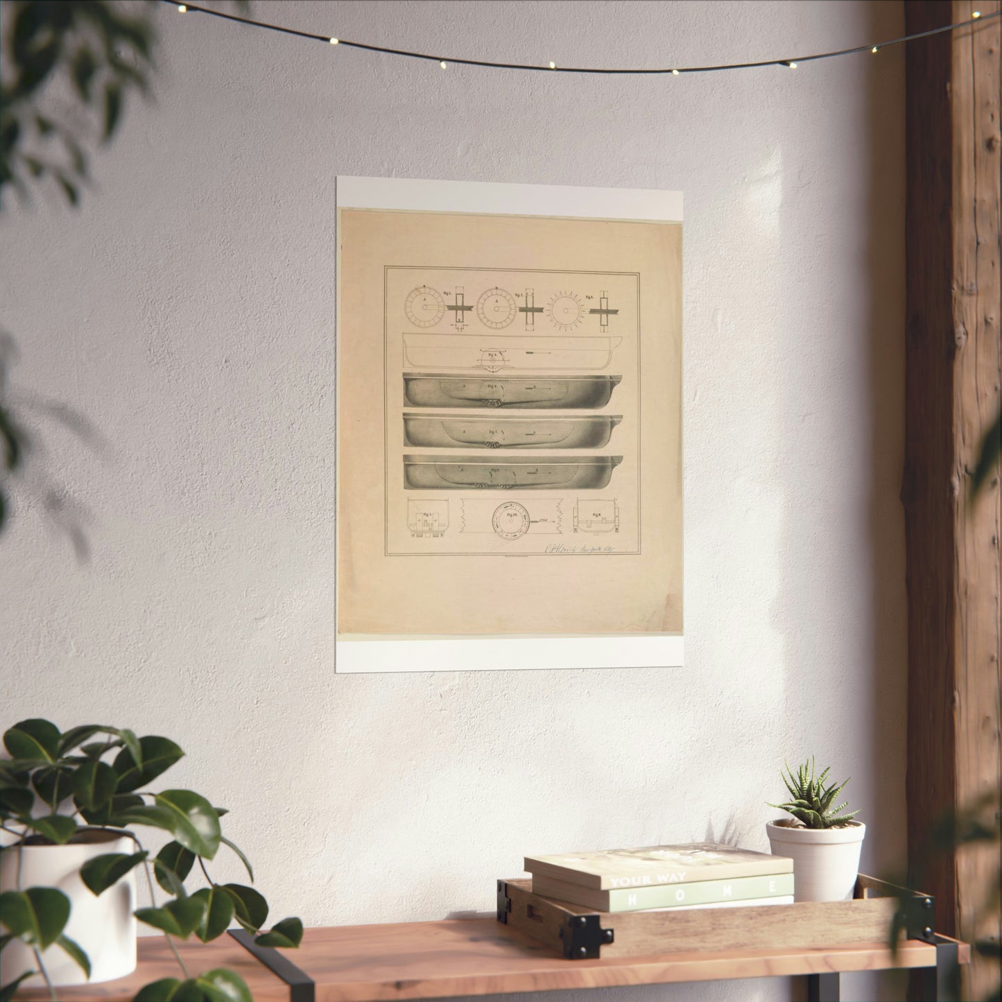 Patent Drawing of Engine - [Design drawings for paddle wheel steamer] / lith. by N. Currier, 2 Spruce St. N.Y. Public domain  image High Quality Matte Wall Art Poster for Home, Office, Classroom