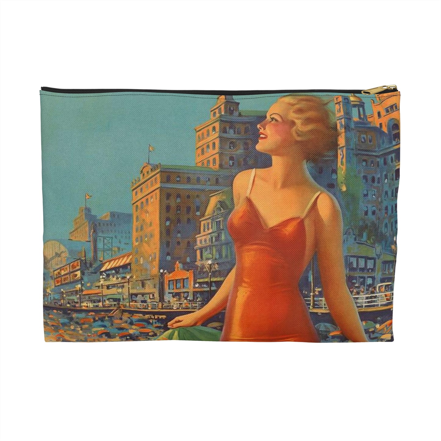 Atlantic City— America’s All-Year Resort, Pennsylvania Railroad, painting by Edward Mason Eggleston Large Organizer Pouch with Black Zipper