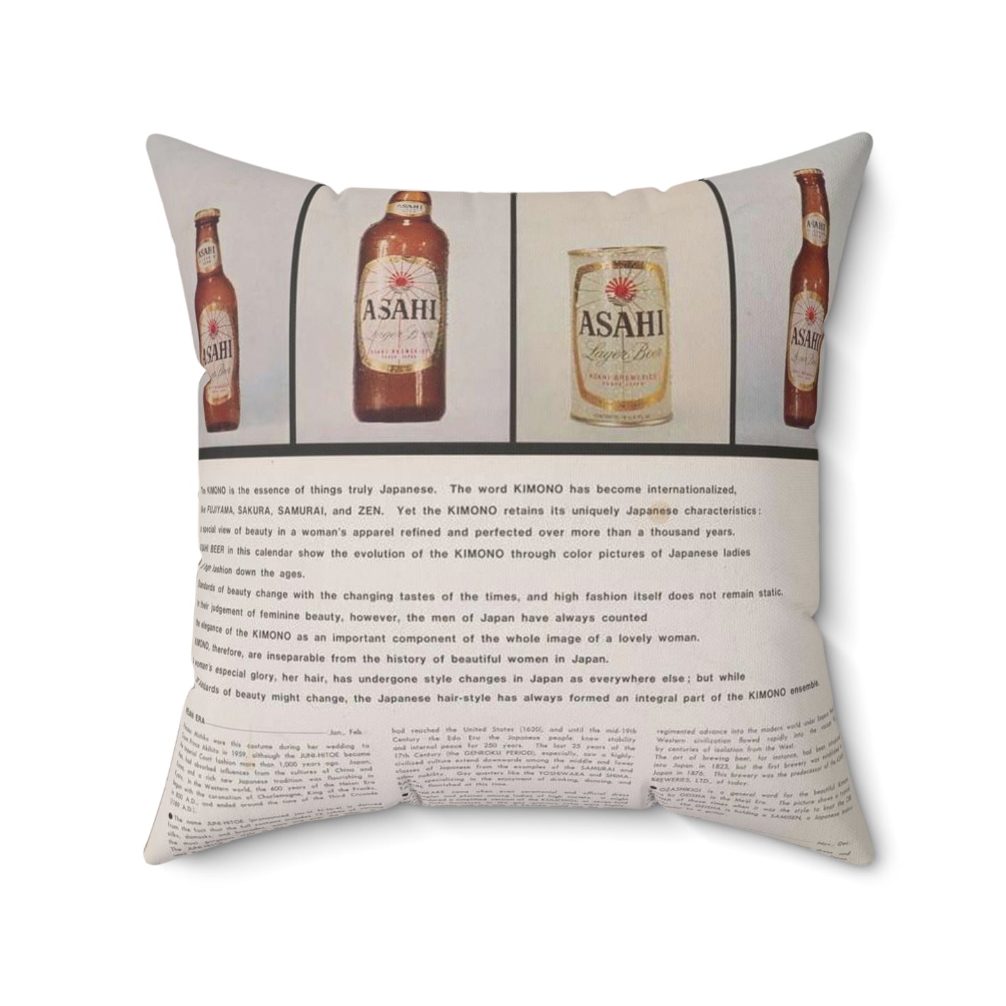 Japanese kimono past & present, calendar 1963, Asahi beer Decorative Accent Square Pillow