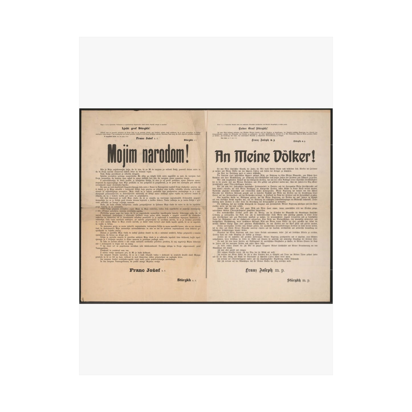 Mojim narodom! | An Meine Völker! - Schreiben von Kaiser Franz Joseph - Kriegserklärung - Mehrsprachiges Plakat High Quality Matte Wall Art Poster for Home, Office, Classroom