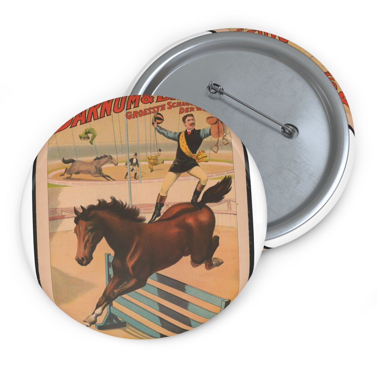 Die Barnum & Bailey groesste schaustellung der welt Reiter-wettrennen. Der Springende jockey.. Pin Buttons with Crisp Design