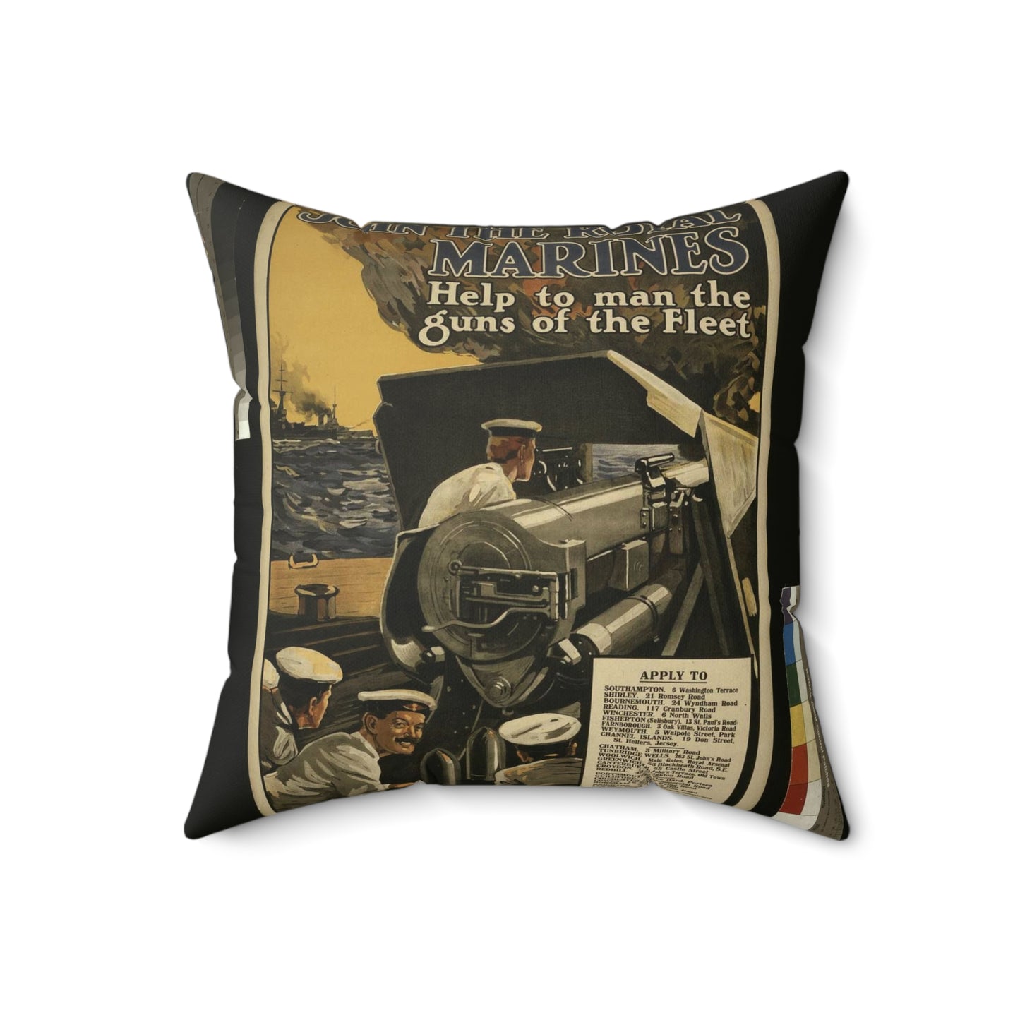 Join the Royal Marines. Help to man the guns of the fleet / W.H. Smith & Son, Printers, 55 Fetter Lane, London, E.C. Decorative Accent Square Pillow