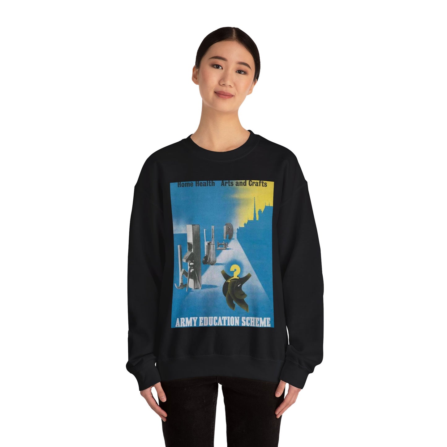 Army Education Scheme - Home Health - Arts and Crafts Art.IWMPST2958 Black Heavy Blend Adult Crew Neck SweatShirt