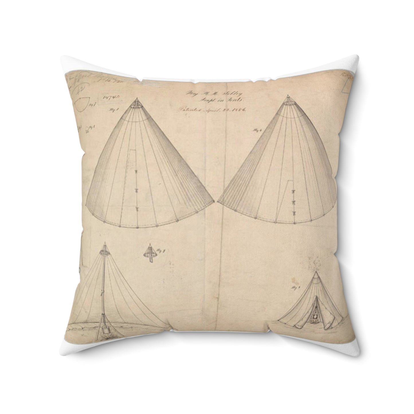 Patent drawing - Drawing of Improvement in Tents Public domain  image Decorative Accent Square Pillow