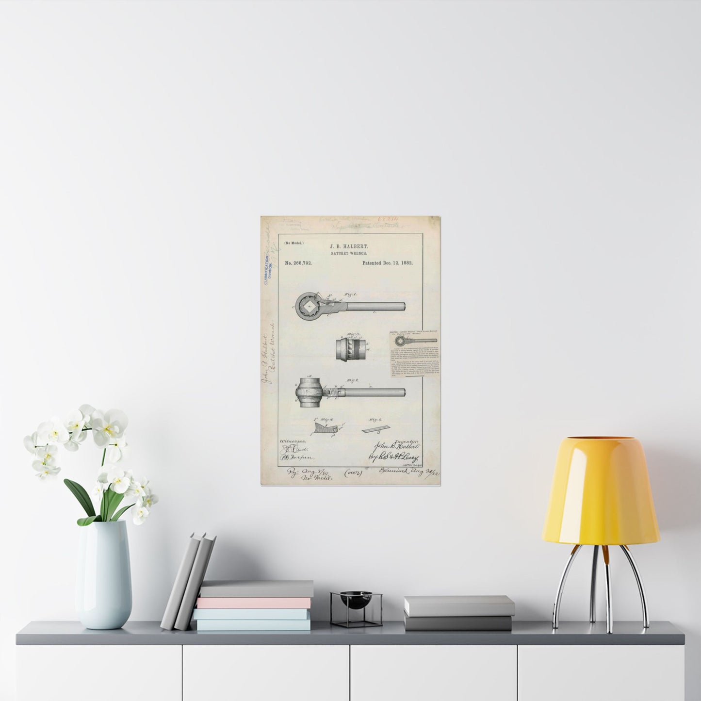 Patent Drawing of Engine - for J. B. Halbert's Ratchet Wrench Public domain  image High Quality Matte Wall Art Poster for Home, Office, Classroom