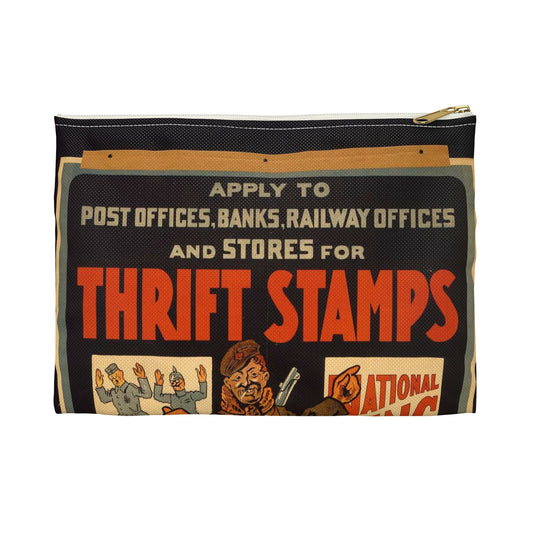 Thrift stamps. We licked them at the front, you lick them at the back Large Organizer Pouch with Black Zipper