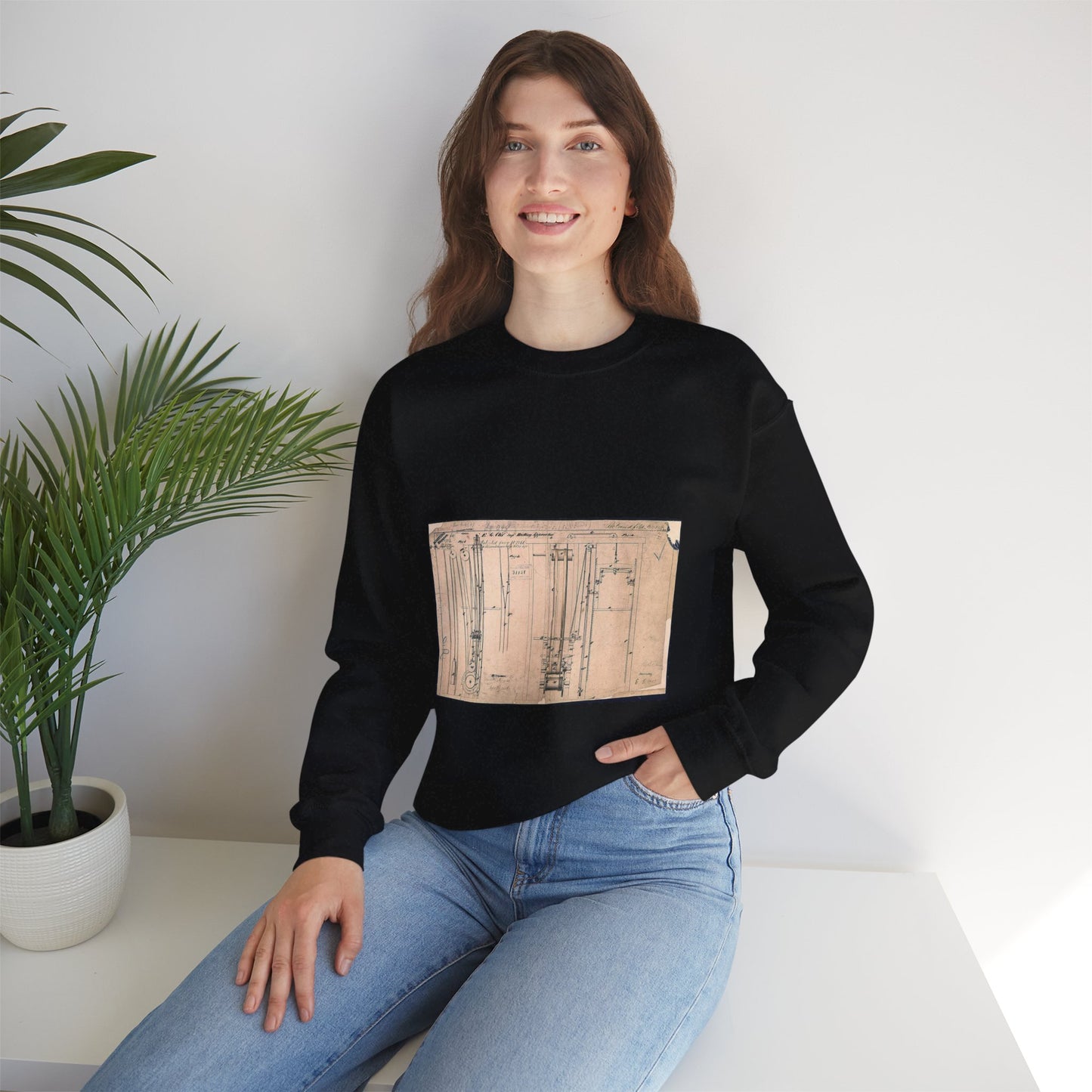 Patent drawing - Elisha Otis's Elevator Public domain  image Black Heavy Blend Adult Crew Neck SweatShirt