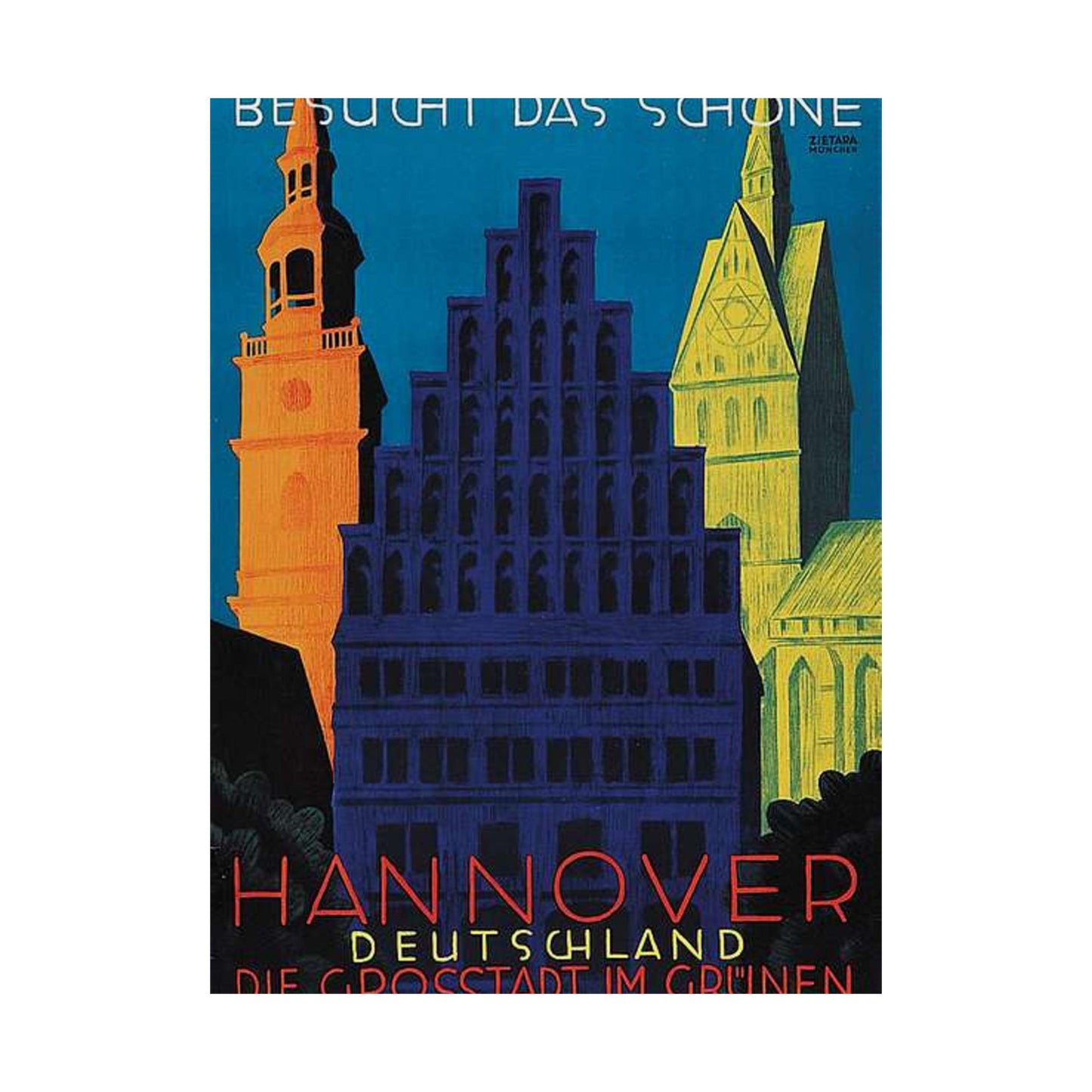 1930 circa Valentin Zietara Plakat Hannover, die Großstadt im Grünen High Quality Matte Wall Art Poster for Home, Office, Classroom