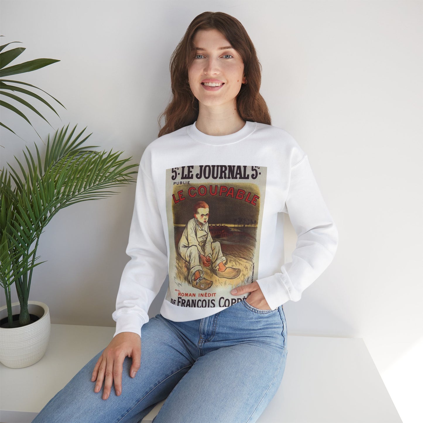 Affiche pour le roman "le Coupable", de François Coppée, publié dans le Journal. White Heavy Blend Adult Crew Neck SweatShirt