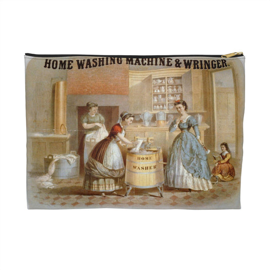 Home washing machine & wringer - A painting of a woman washing a child in a kitchen Large Organizer Pouch with Black Zipper