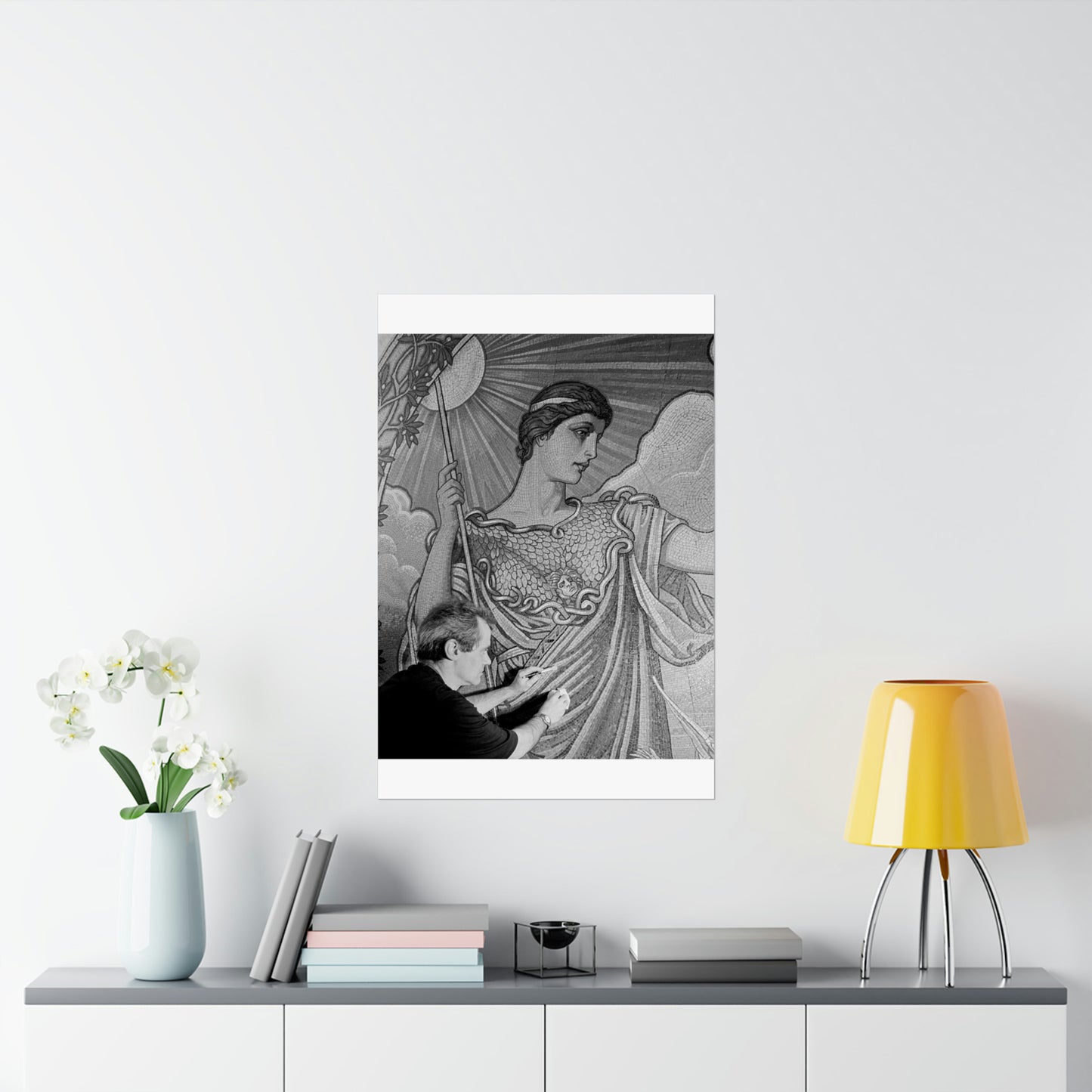 Cleaning the Minerva figure at the Library of Congress's Thomas Jefferson Building, Washington, D.C. High Quality Matte Wall Art Poster for Home, Office, Classroom