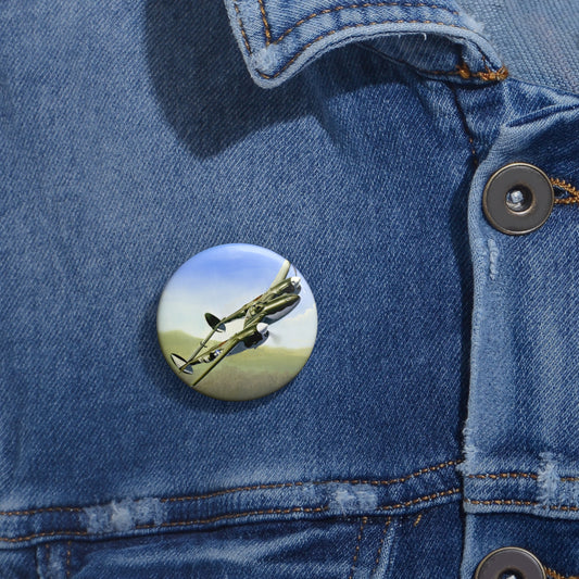 Artwork: "P-38 Lightning Artist: Dick Kramer (US Air Force Art Collection) Pin Buttons with Crisp Design