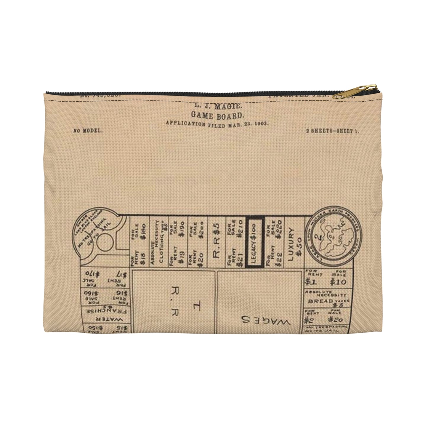 Patent Drawing of Engine - Drawing for a Game Board Public domain  image Large Organizer Pouch with Black Zipper