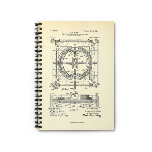 Patent Case File No. 684,163, Typewriter for Printing Bulletins, etc., Inventor- Frederick E. Allen - DPLA - 7c154e563ade85b5dee046e199b8667b (page 168) Spiral Bound Ruled Notebook with Printed Cover