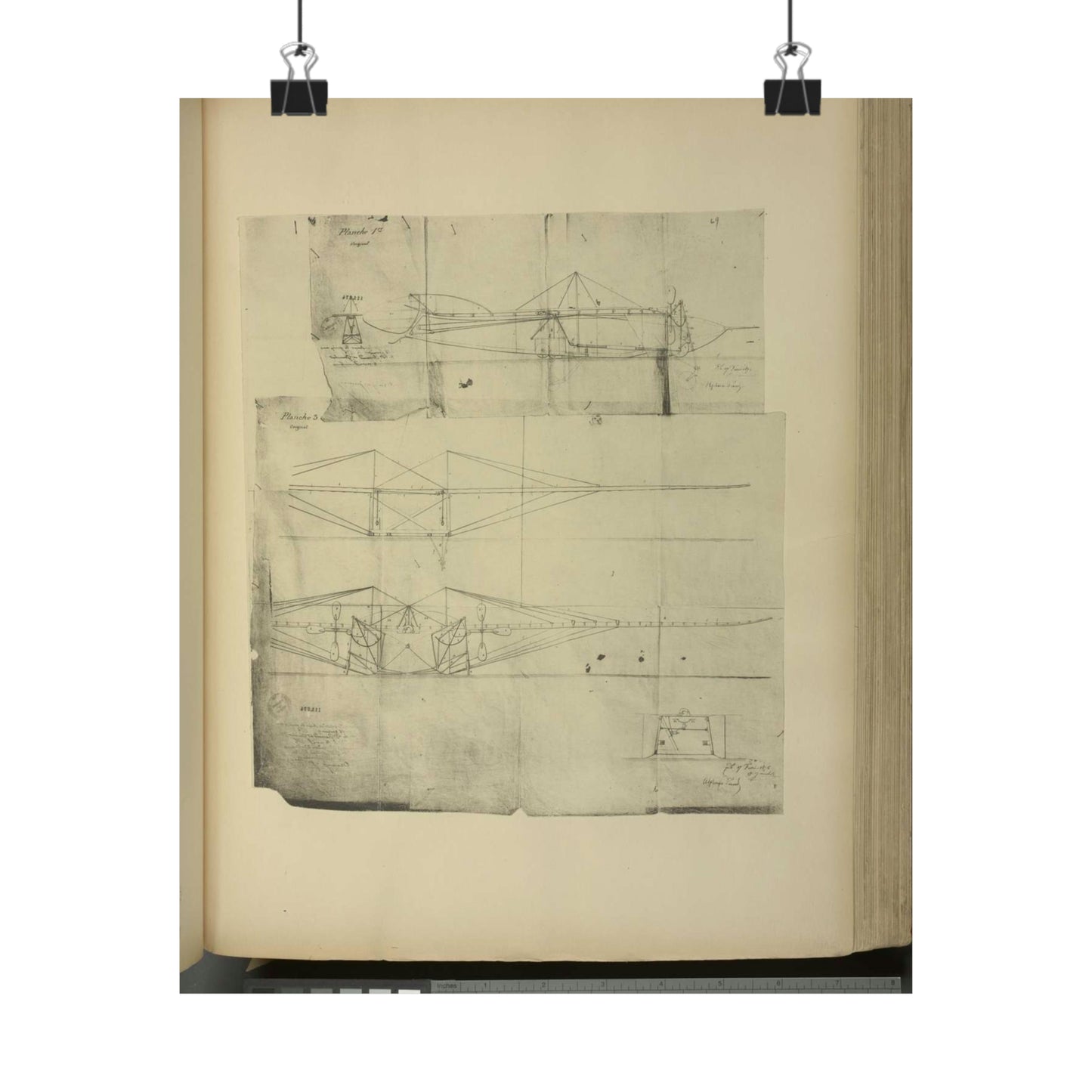 Patent drawing - Planche I et II du brevet n° 111.574 pris en France le 16 février 1876, par Penaud et Gauchot, pour «Un aéro-plane ou appareil aérien volant». Public domain  image High Quality Matte Wall Art Poster for Home, Office, Classroom