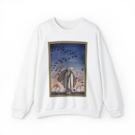 ‘No sooner had he whistled than he heard a whizzing and a whirring from all quarters, and such a large flock of birds swept down that they blackened all the field in which they settled’ (6278219321) White Heavy Blend Adult Crew Neck SweatShirt