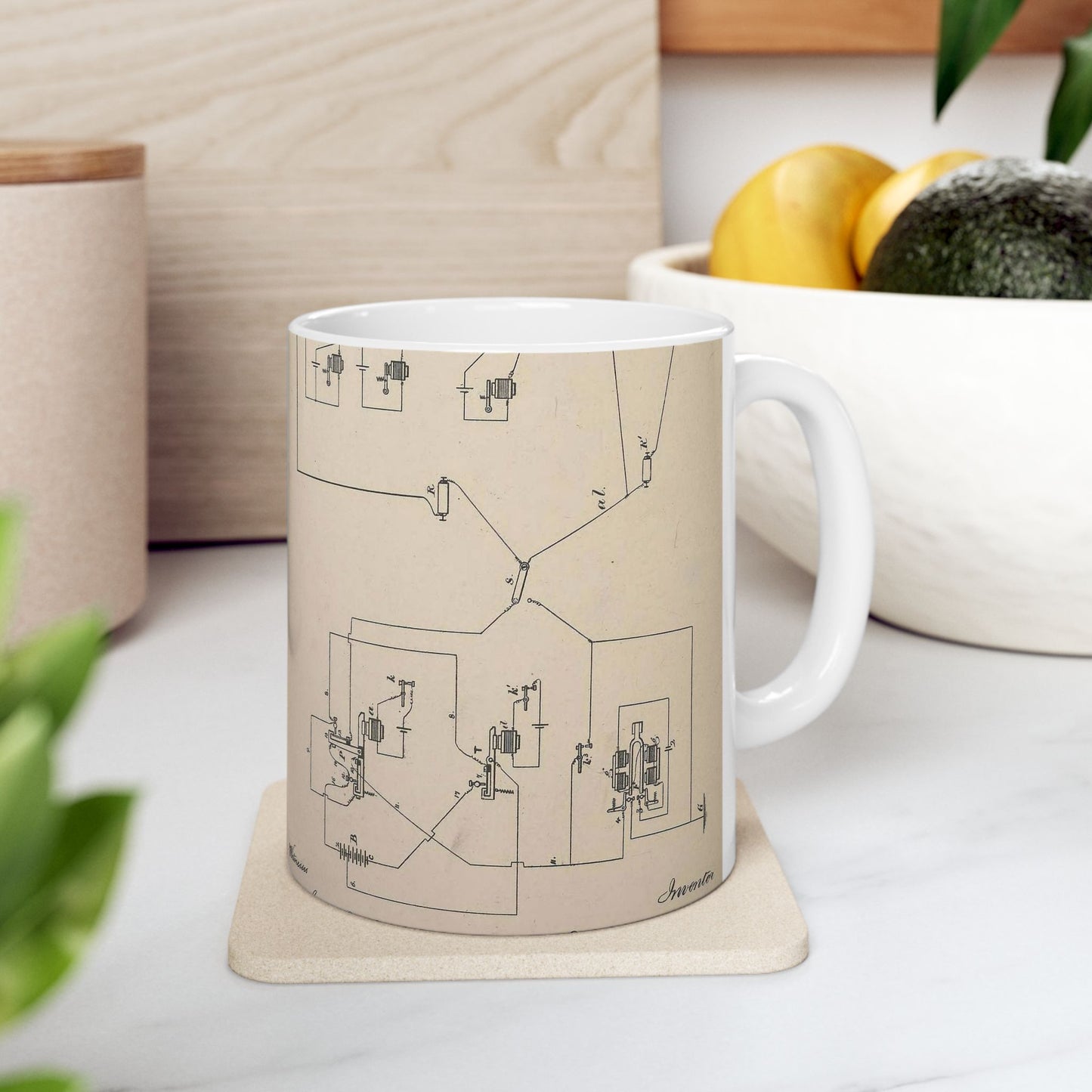 Patent Drawing of Engine - Collection of United States patents granted to Thomas A. Edison, 1869-1884 (1869) (14756348232) Public domain  image Beautiful Novelty Ceramic Coffee Mug 11oz