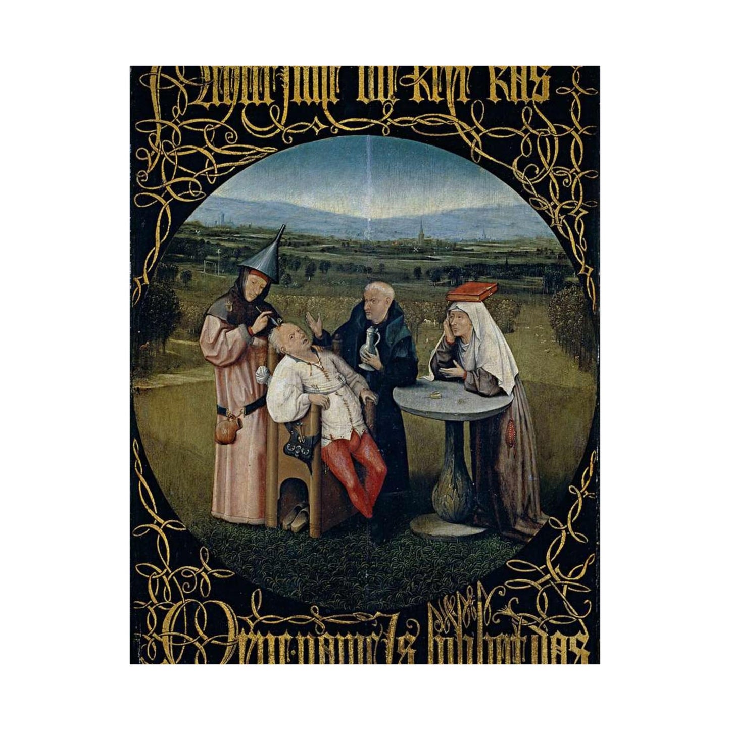 Hieronymus Bosch 053 - A painting of a group of people sitting around a table High Quality Matte Wall Art Poster for Home, Office, Classroom