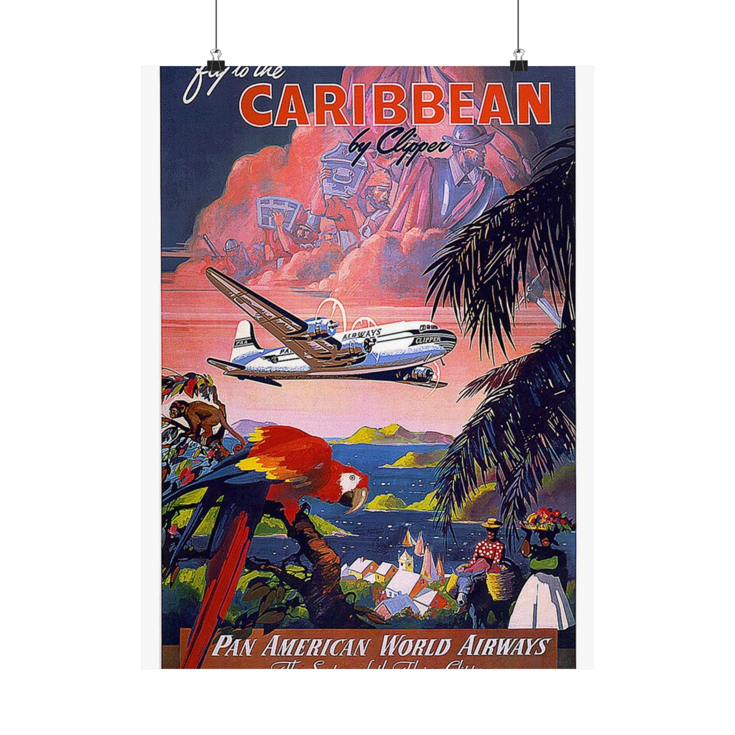 Caribbean. Vintage Travel Poster. High Quality Matte Wall Art Poster for Home, Office, Classroom