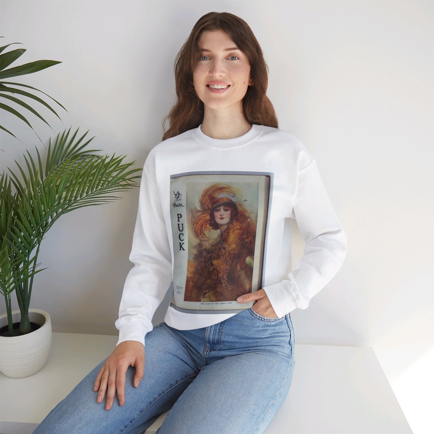 The lure of the green eyes / painted by W.H. Barribal. White Heavy Blend Adult Crew Neck SweatShirt