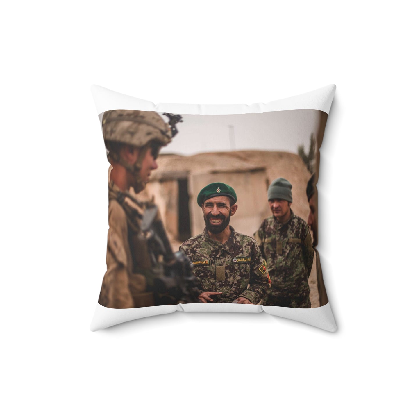 A U.S. Marine with Task Force Southwest (TFSW) converses Decorative Accent Square Pillow