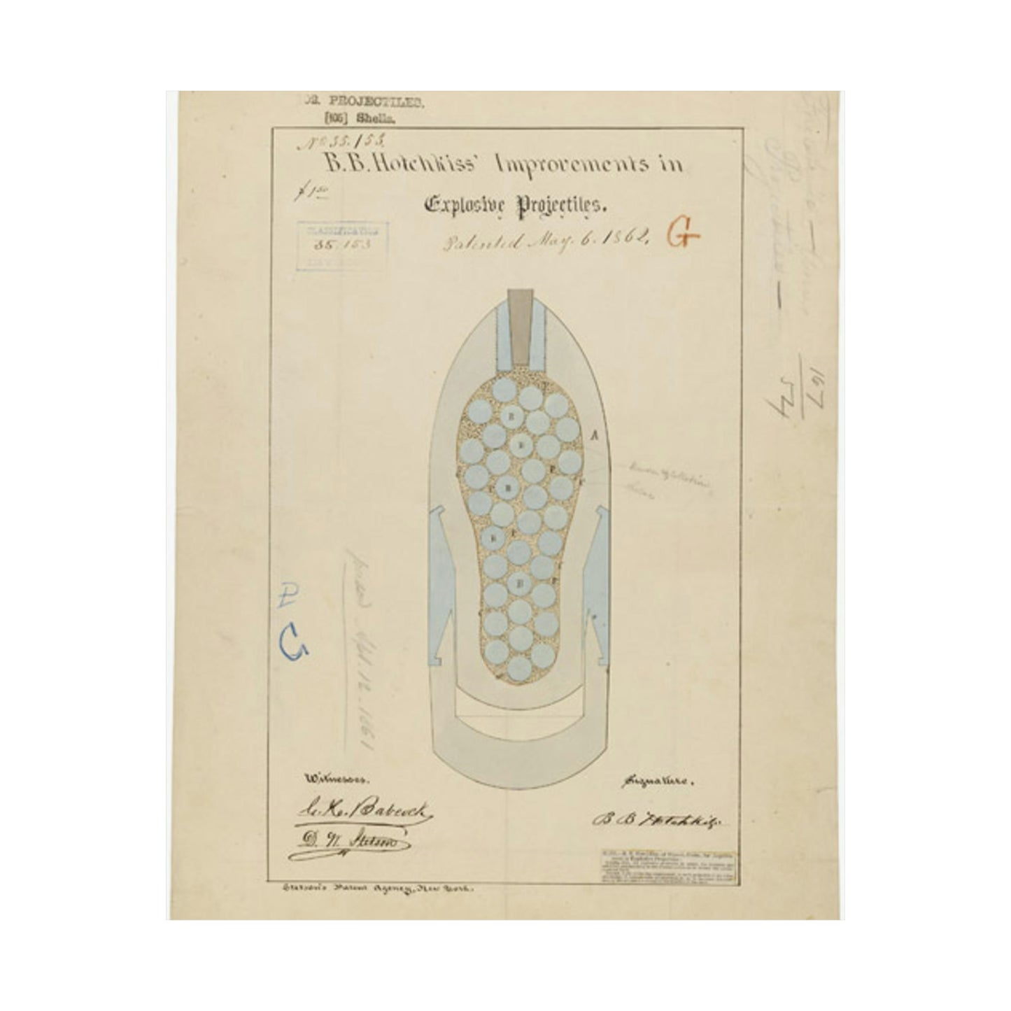 Patent drawing - Drawing of Improvements in Explosive Projectiles Public domain  image High Quality Matte Wall Art Poster for Home, Office, Classroom