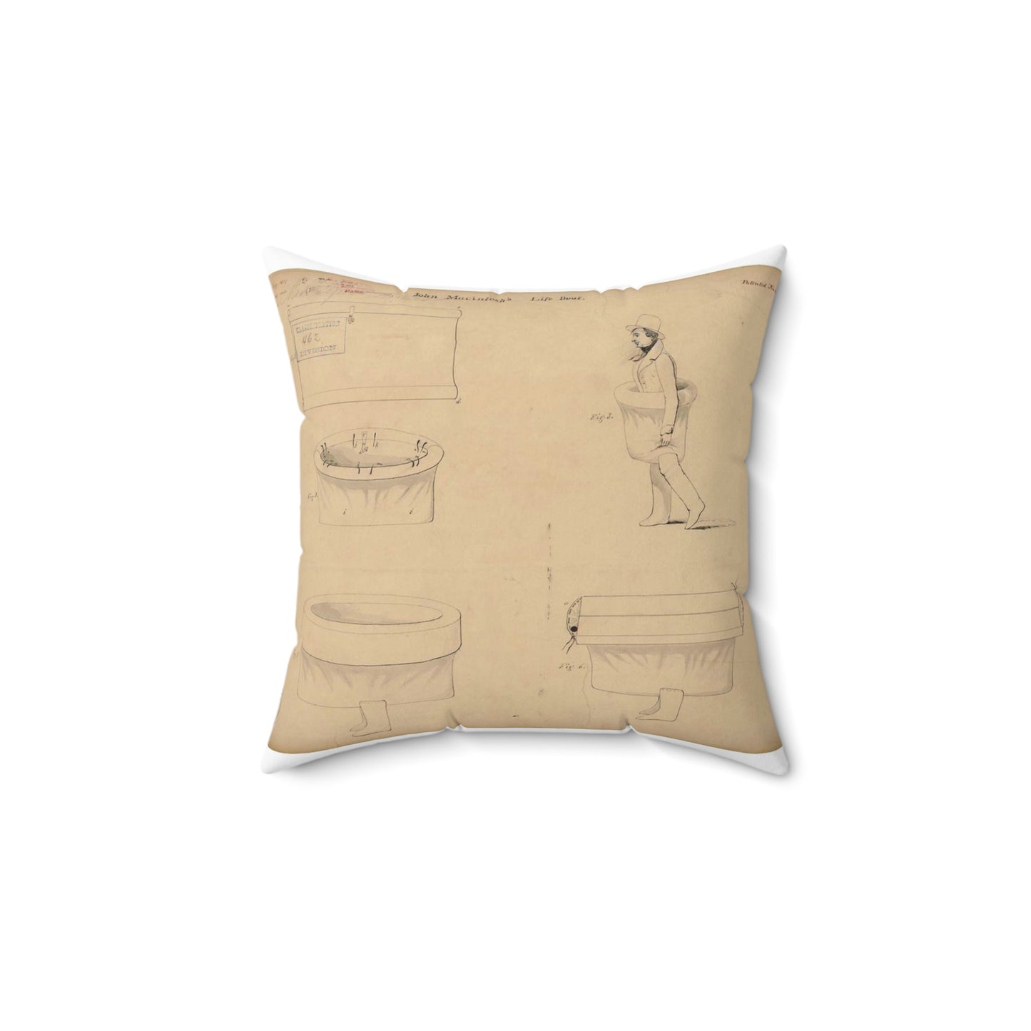 Patent drawing - Drawing of a Life Boat Public domain  image Decorative Accent Square Pillow