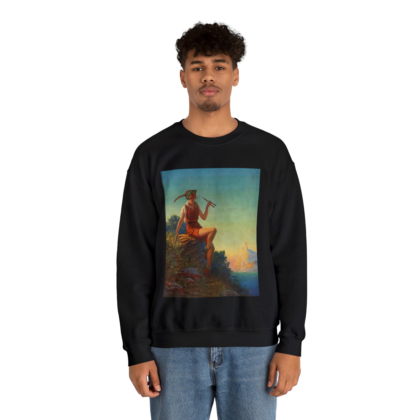 “Pipes of Pan”, print from painting by Edward Mason Eggleston, 1930 Black Heavy Blend Adult Crew Neck SweatShirt