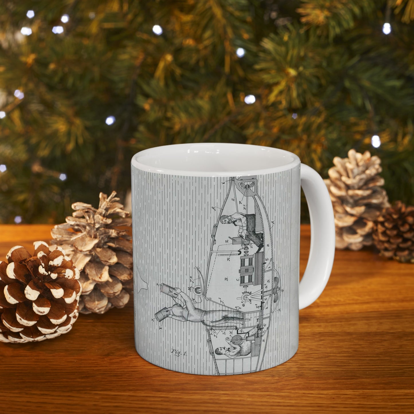 Patent Drawing of Engine - for J. H. L. Tuck's Submarine Vessel Public domain  image Beautiful Novelty Ceramic Coffee Mug 11oz