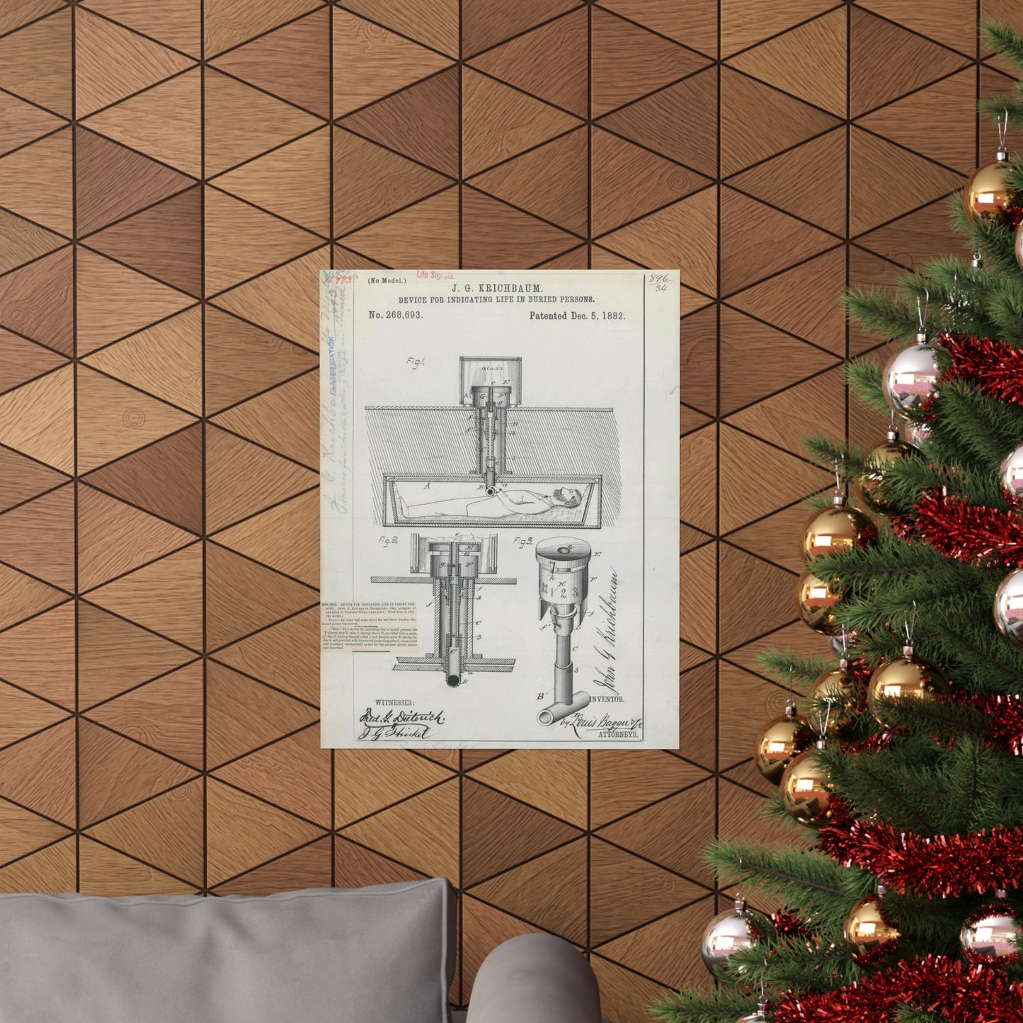 Patent drawing - for J. G. Krichbaum's Device for Indicating Life in Buried Persons Public domain  image High Quality Matte Wall Art Poster for Home, Office, Classroom