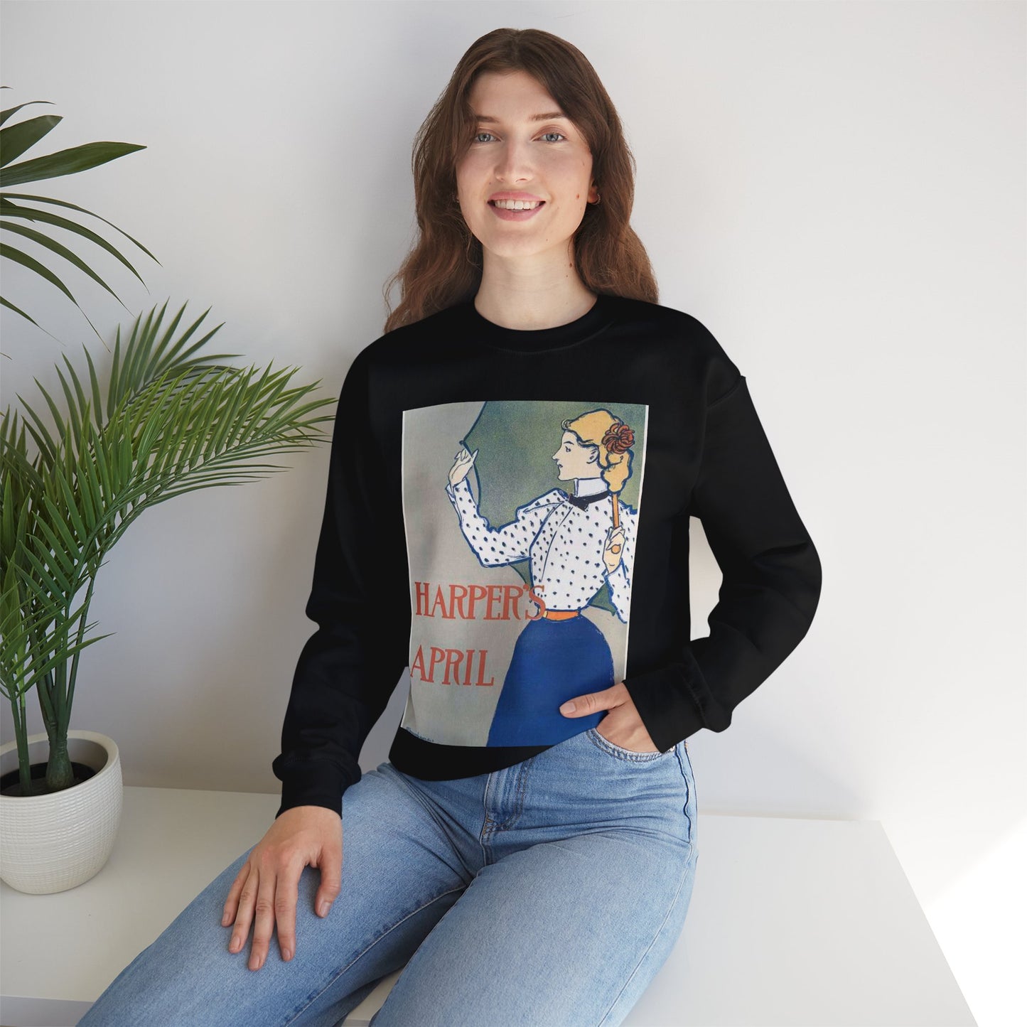 Edward Penfield, Harper's April Black Heavy Blend Adult Crew Neck SweatShirt