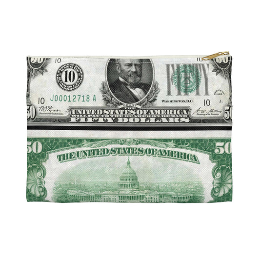 US-$50-FRN-1928-Fr-2100-J - Public domain banknote scan Large Organizer Pouch with Black Zipper