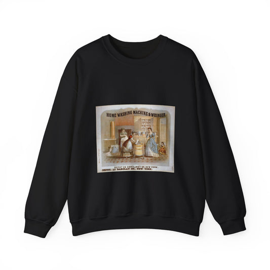 Home washing machine & wringer - A painting of a woman washing a child in a kitchen Black Heavy Blend Adult Crew Neck SweatShirt