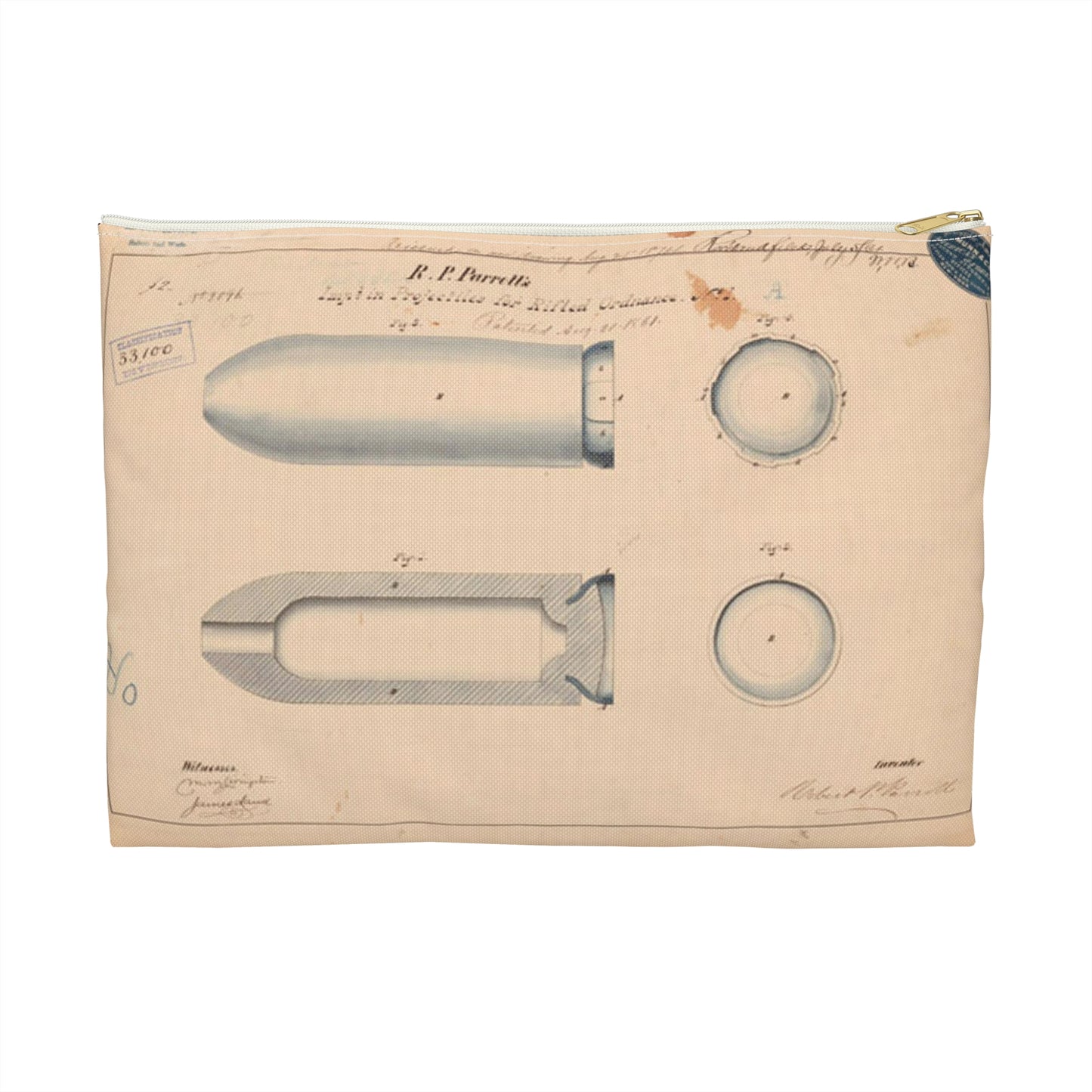 Patent drawing - Drawing of Improvement in Projectiles for Rifled Ordnance Public domain  image Large Organizer Pouch with Black Zipper