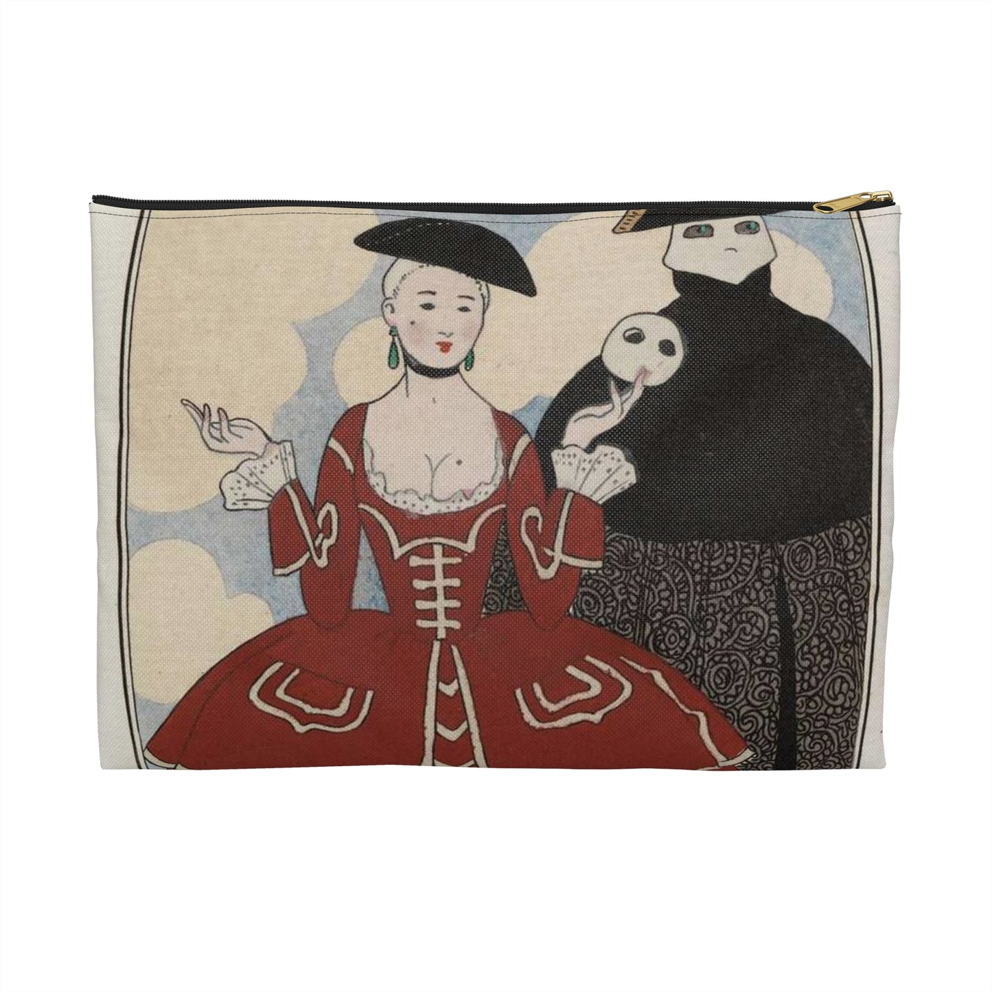 Fancy dress (Travestissement d'aprés Longhi - Robe de damas galonnée de blanc sur laquelle on jettera une baiite de taffetas noir et de dentelle) (CBL WEp 0847) Large Organizer Pouch with Black Zipper