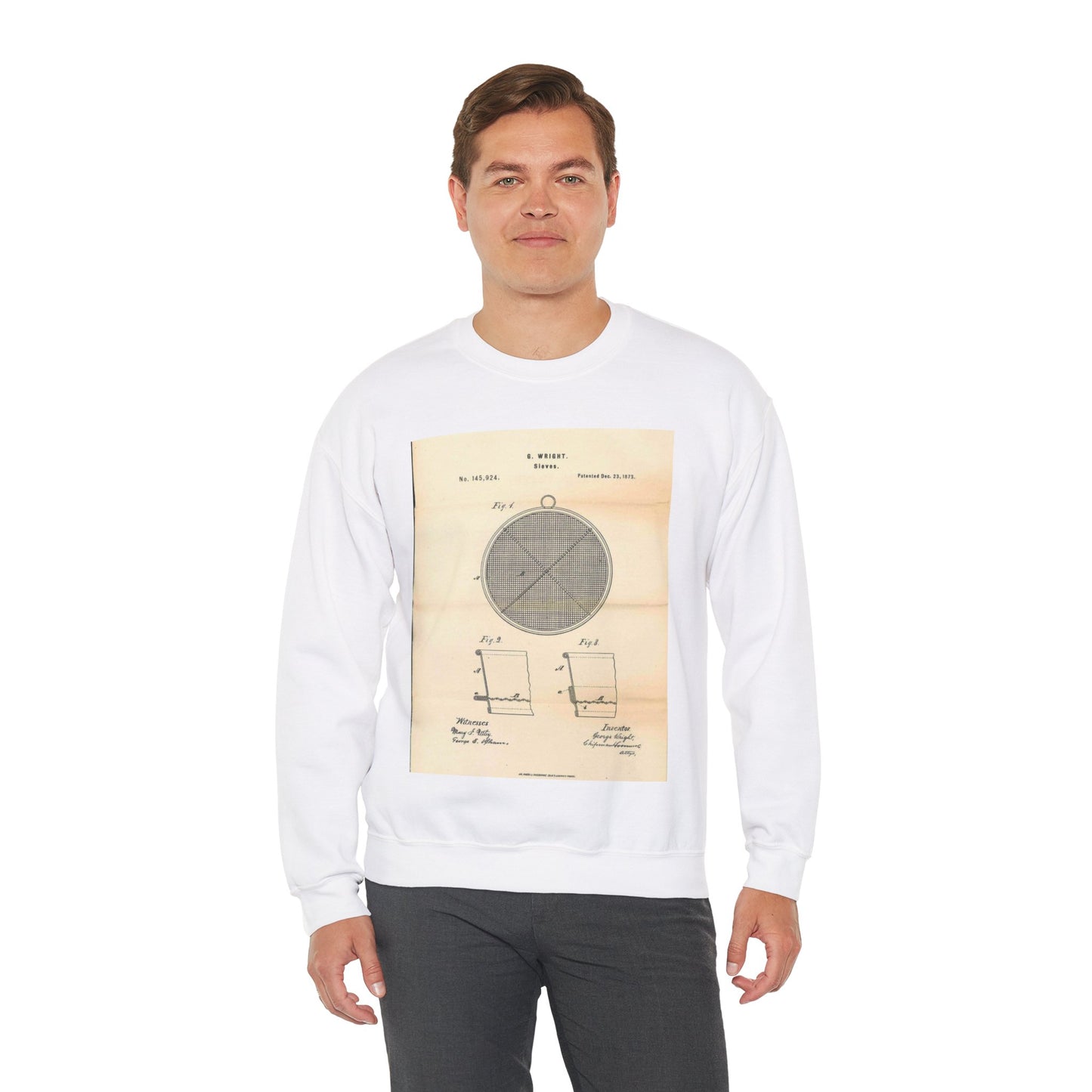 Patent Case File No. 145,924, Improvement in Sieves, Inventor- George Wright. - DPLA - a7a17ded40bdce4ed8e081156174bb00 (page 16) White Heavy Blend Adult Crew Neck SweatShirt