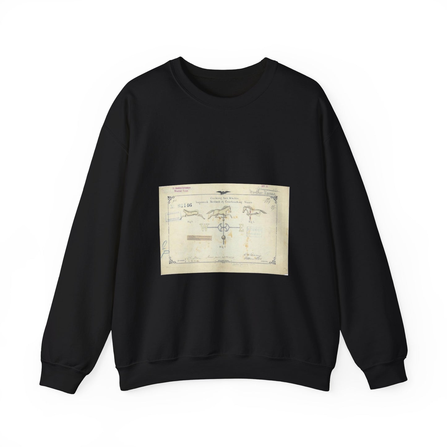 Patent drawing - Drawing of an Improved Method of Constructing Vanes Public domain  image Black Heavy Blend Adult Crew Neck SweatShirt