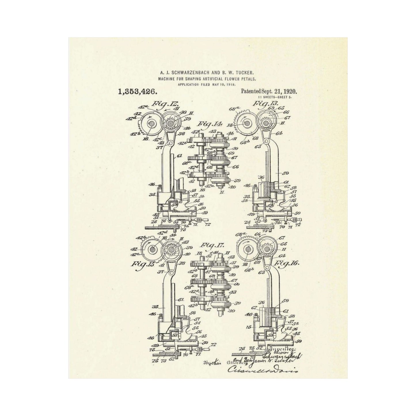 Patent Case File No. 1,353,426, Machine for Shaping Artificial-Flower Petals, Inventor(s)- Alwin J. Schwarzenbach and Benjamin W. Tucker. - DPLA - 73ca175439733b642c8783cdd58e8940 (page 42) High Quality Matte Wall Art Poster for Home, Office, Classroom