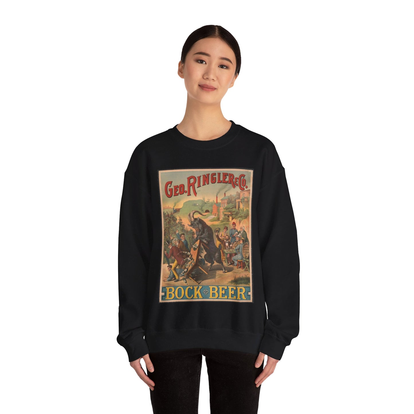 Poster - George Ringler & Co., Bock Beer - Public domain lithograph Black Heavy Blend Adult Crew Neck SweatShirt