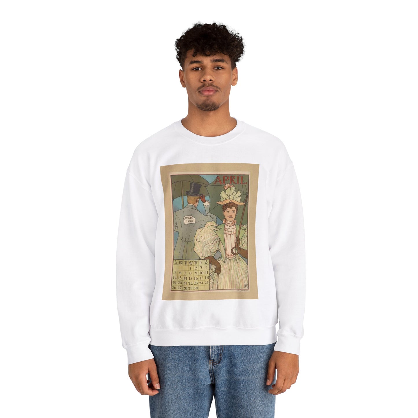 April, Art Nouveau Poster - Art nouveau public domain poster White Heavy Blend Adult Crew Neck SweatShirt