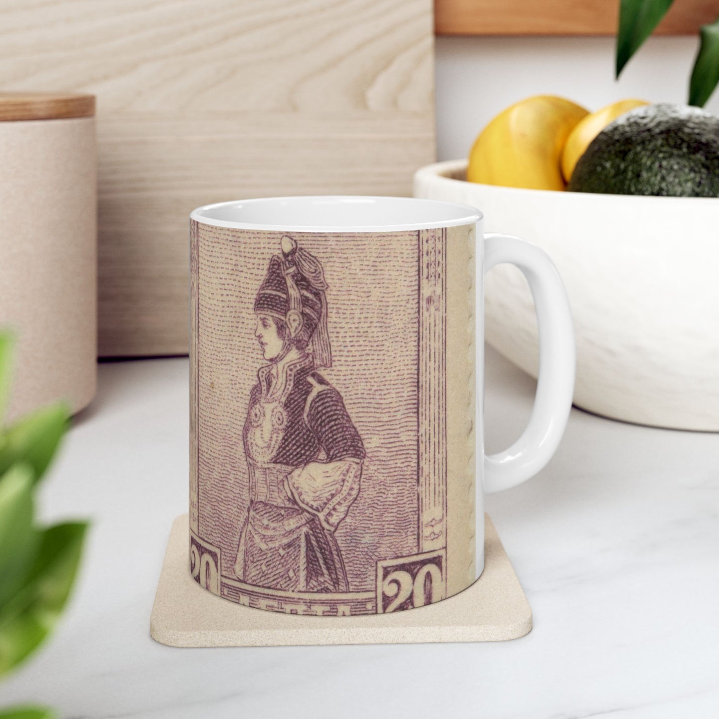 Frimärke ur Gösta Bodmans filatelistiska motivsamling, påbörjad 1950.Frimärke från GRekland, 1927. Motiv av Mecedonisk dräkt. Beautiful Novelty Ceramic Coffee Mug 11oz