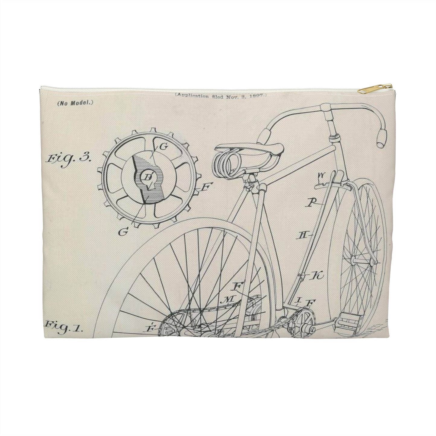 Patent drawing - for J. J. Hentz' Bicycle Public domain  image Large Organizer Pouch with Black Zipper